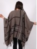 Linear Plaid Patterned Cape W/ Fringe